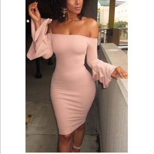 Pink Bandage Dress with Bell Sleeves
